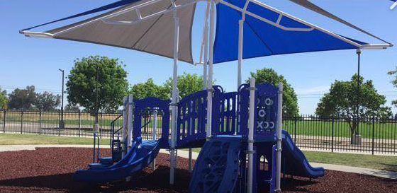 Blue playground equipment funded for McSwain students